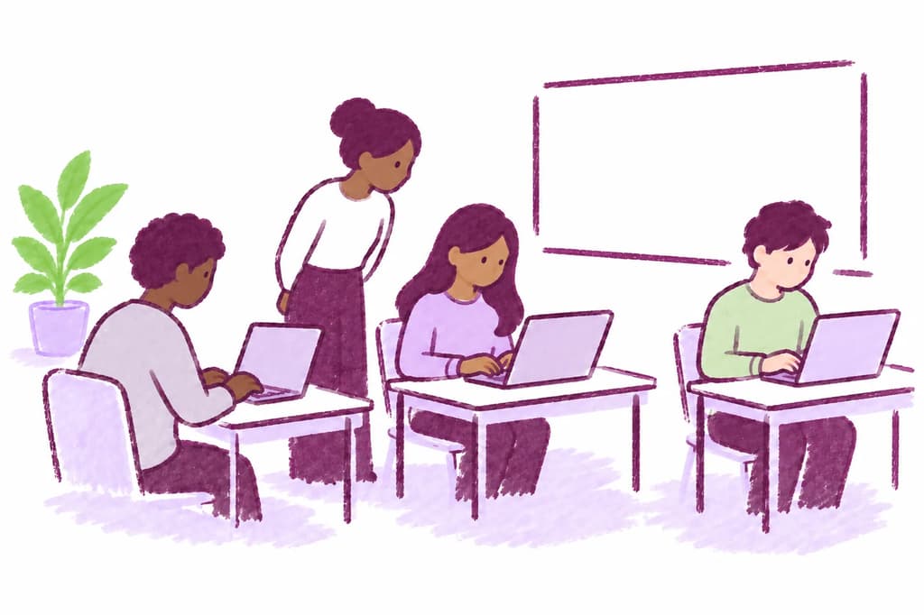 Students completing an in-person follow-up quiz with an instructor nearby