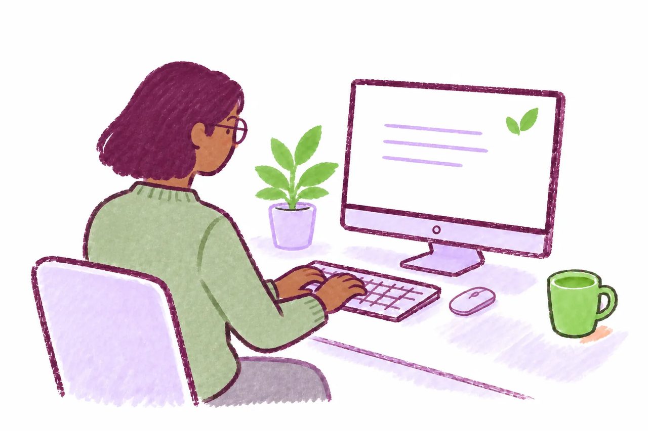 Marker-doodle illustration of an author writing with MATCHA Writer