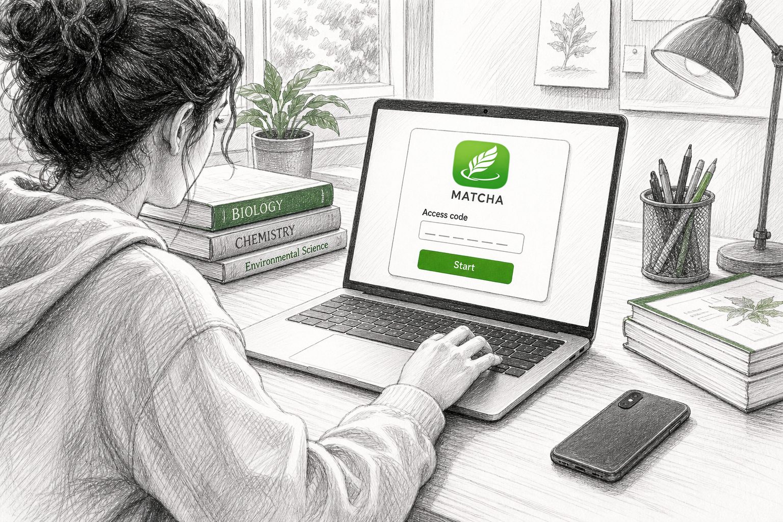 Students install MATCHA on their computers and start the activity using the provided access code.