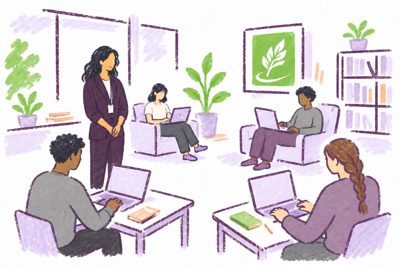 Students using MATCHA in a supervised writing lab