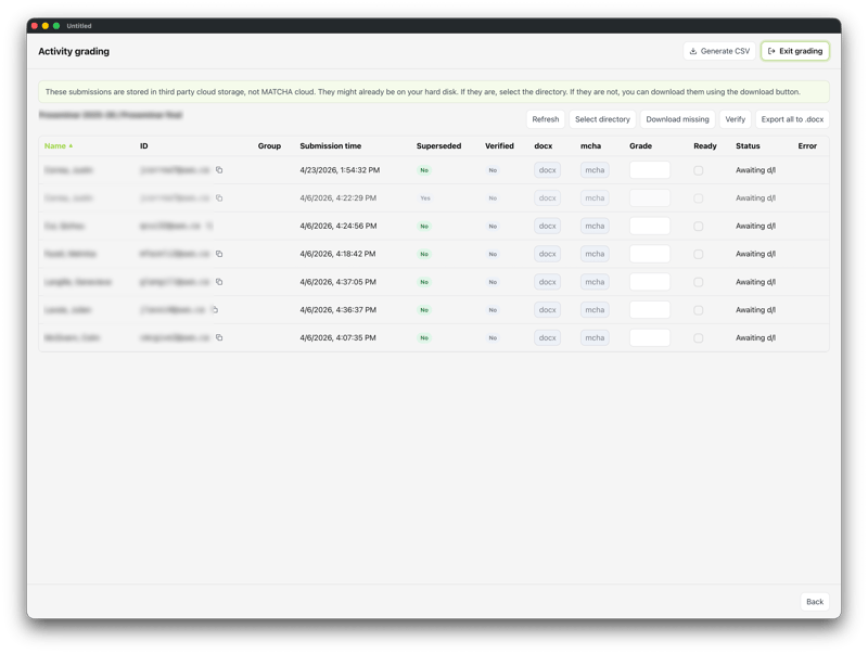 Activity Grading screenshot
