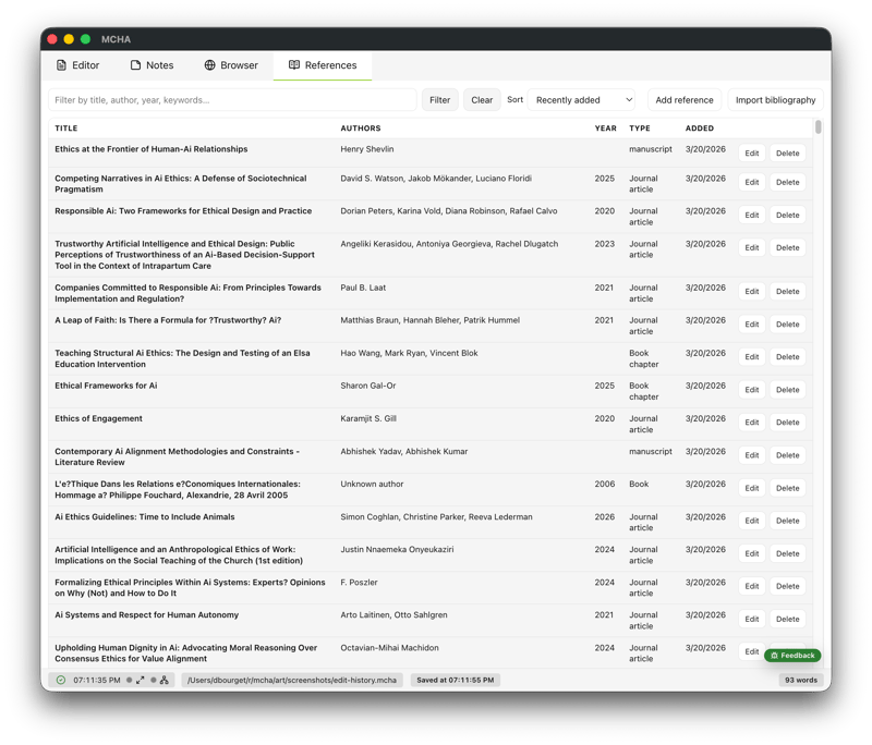 Reference Management screenshot